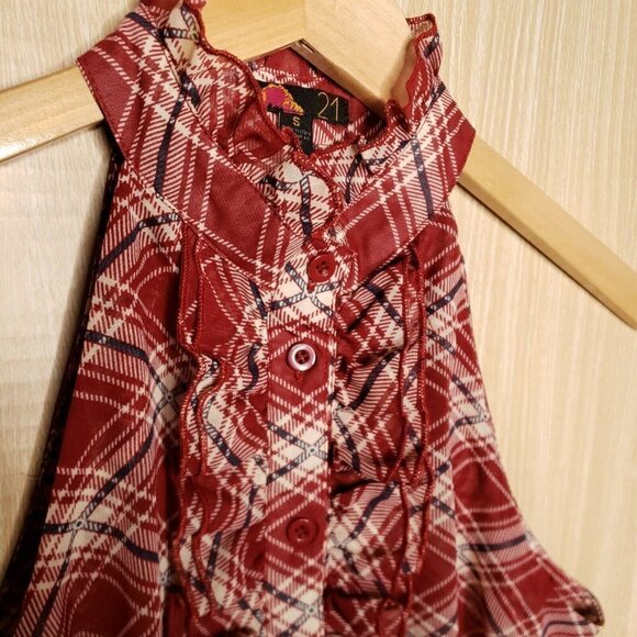 Forever 21 Womens Maroon Sleeveless High Neck Semi Sheer Blouse Small - Picture 3 of 6